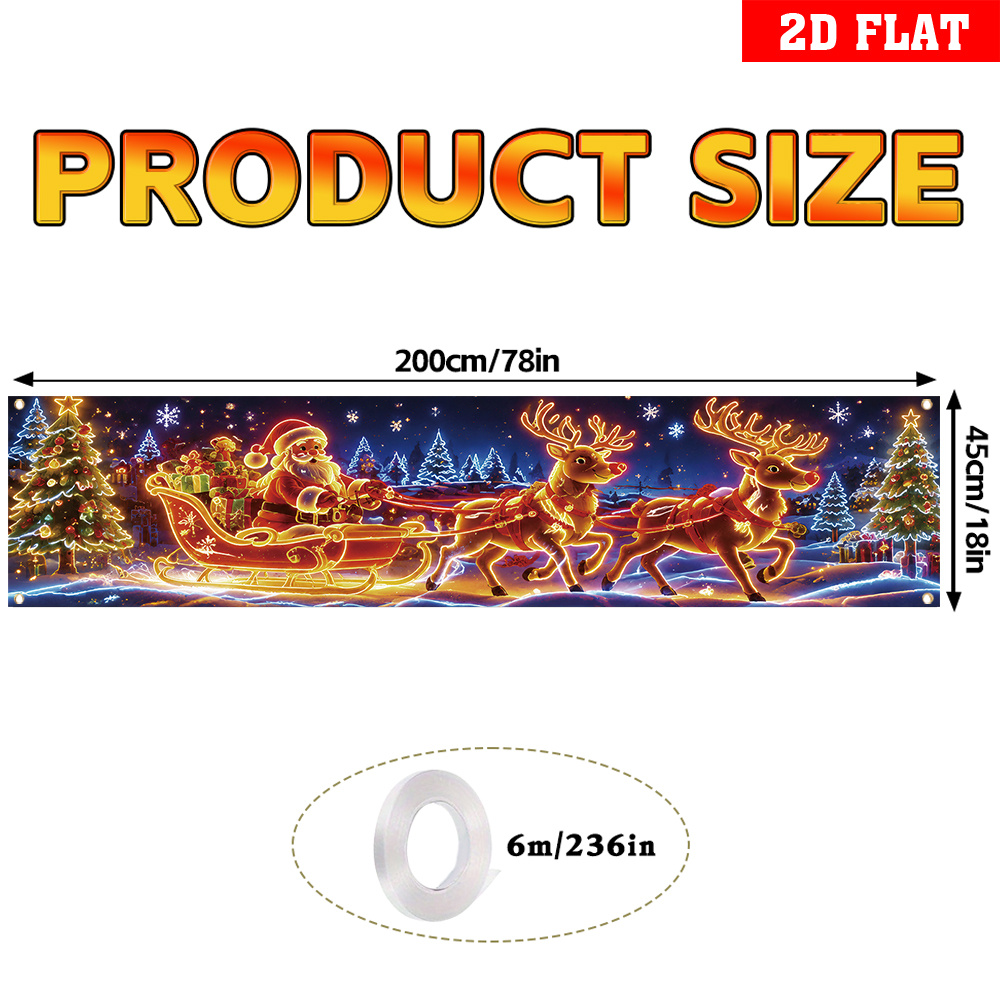 TEMU Bannière de Noël 2D Plate, 1 pièce, Phosphorescente Activée par UV, pour Cour, Décoration du An avec Traîneau du Père Noël, et Scène de Neige