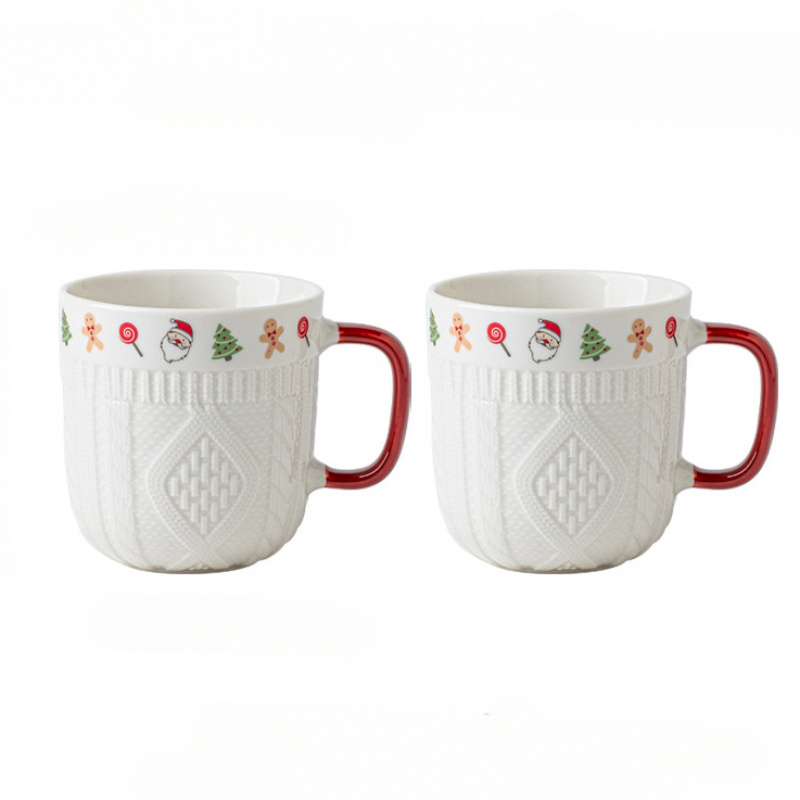 TEMU Ensemble de 2 mugs en céramique pour Noël, avec des de fêtes gaufrés mignons. Ces tasses à café parfaites pour les couples et conviennent à un à