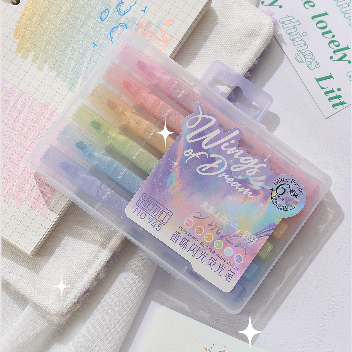 TEMU Glitter Highlighters 6pcs Glitter Highlighters - Water-based Ink For Note-taking, Planner & Journaling - Shades-multicolor Glitter Pen, Creative
