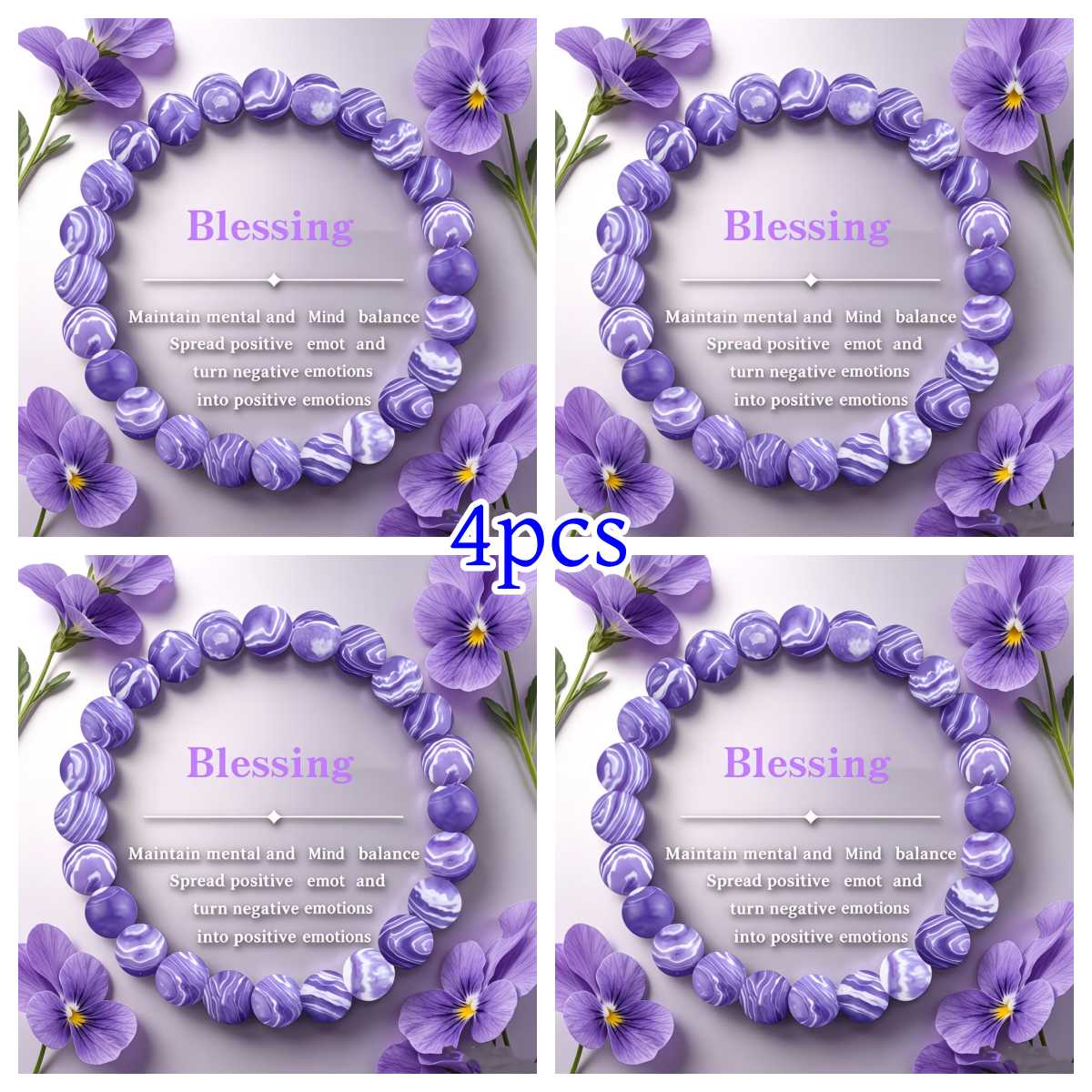 TEMU 4pcs Set, Purple Malachite Bracelet Set, Suitable For Daily Wear, Accessory, For Gifts, Holiday Gift, Unisex