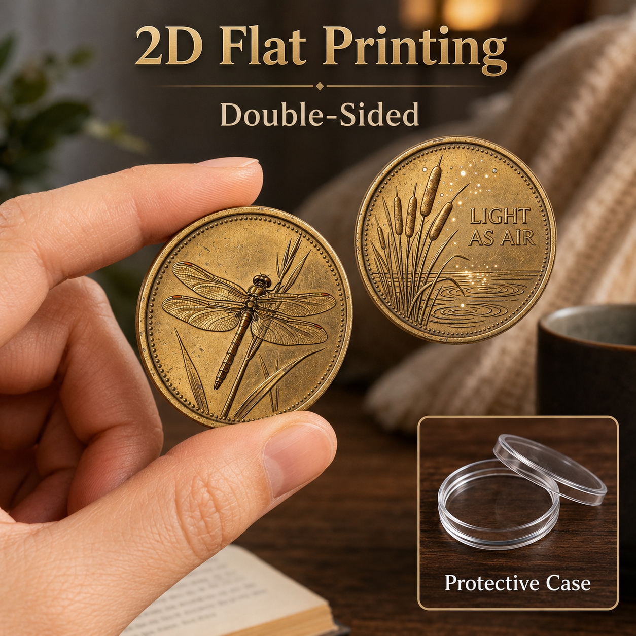 TEMU 1pc, 2d Flat Printing, Double-sided Metal Dragonfly Commemorative Coin, Coin & Decorative Decision Coin, Brass-tone Collectible Keepsake Coin