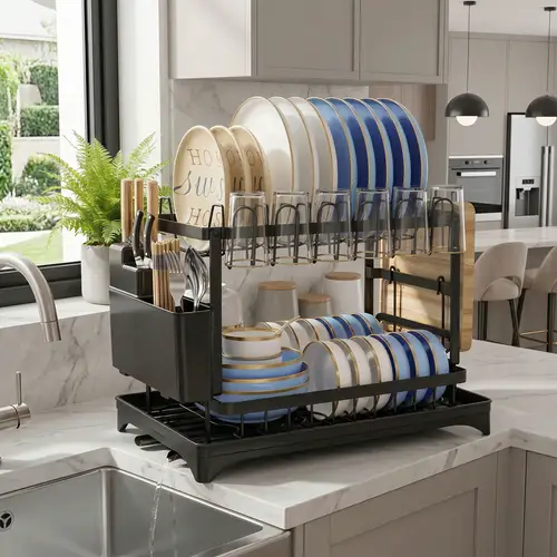 Pipe Rack Tier Layout wooden dish rack sold on Temu United States