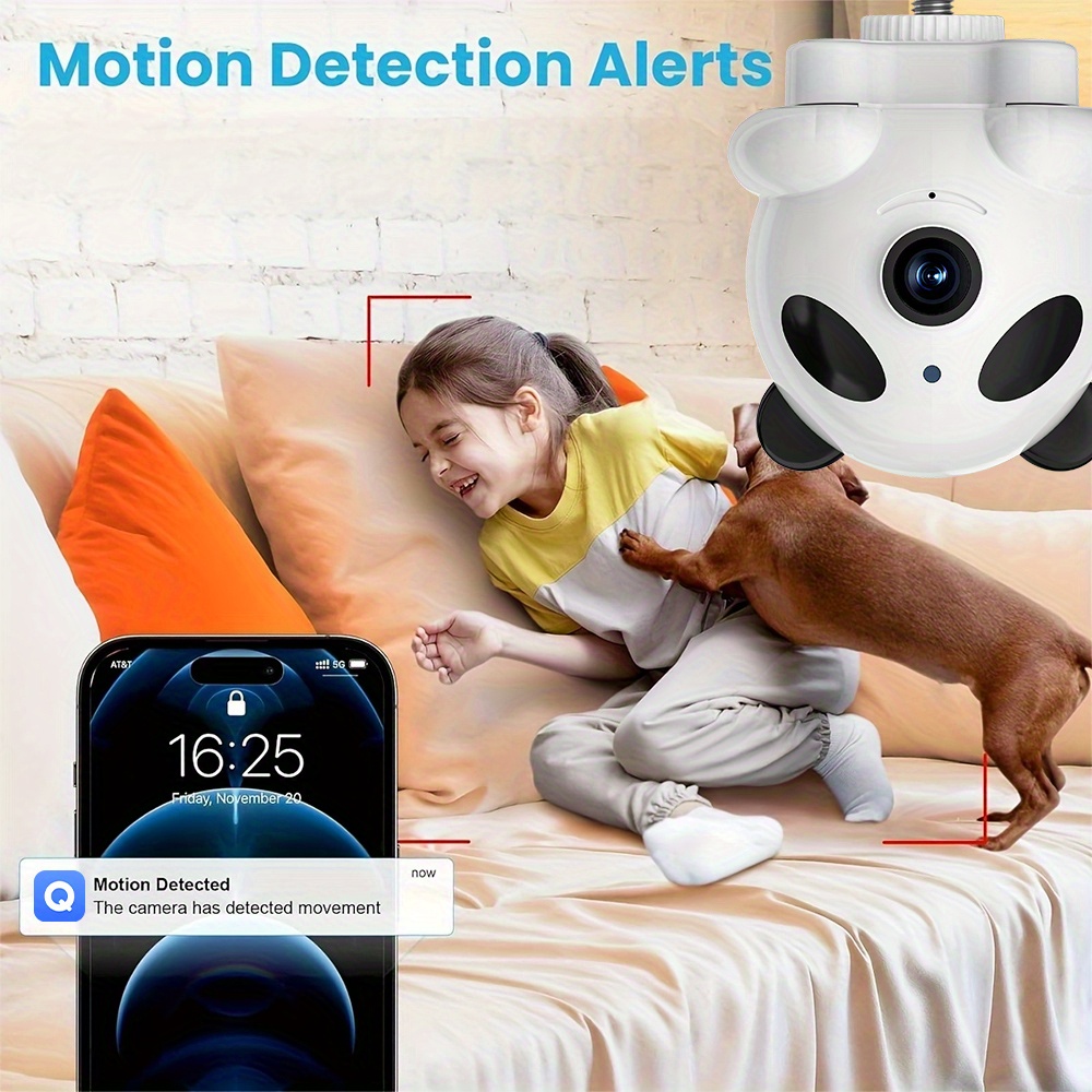 1 Cámara de mascotas, monitoreo de niños, cámara de seguridad inteligente para el hogar con Wi-Fi Full HD, función de visión nocturna, visión panorámica de 355°, audio bidireccional, detección de movimiento, visión nocturna de color, grabación de tarjeta de memoria, cargo de almacenamiento en la nube.