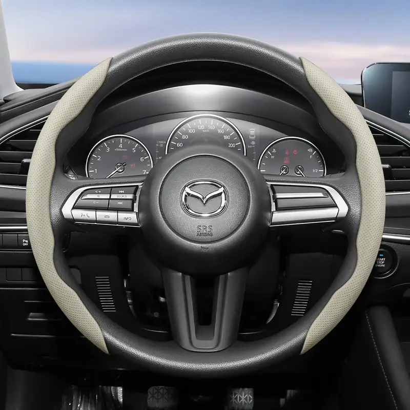 15" Black Faux Leather Steering Wheel Cover – Breathable & Anti-Slip For Mazda