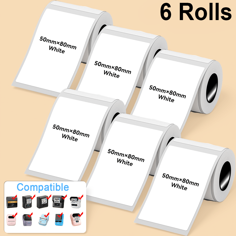 Image of 6/12 Rolls Label , Compatible Printer Labels, 50x80 Mm, For Delivery Labels, Classification Labels, Suitable For Home/school/office Use
