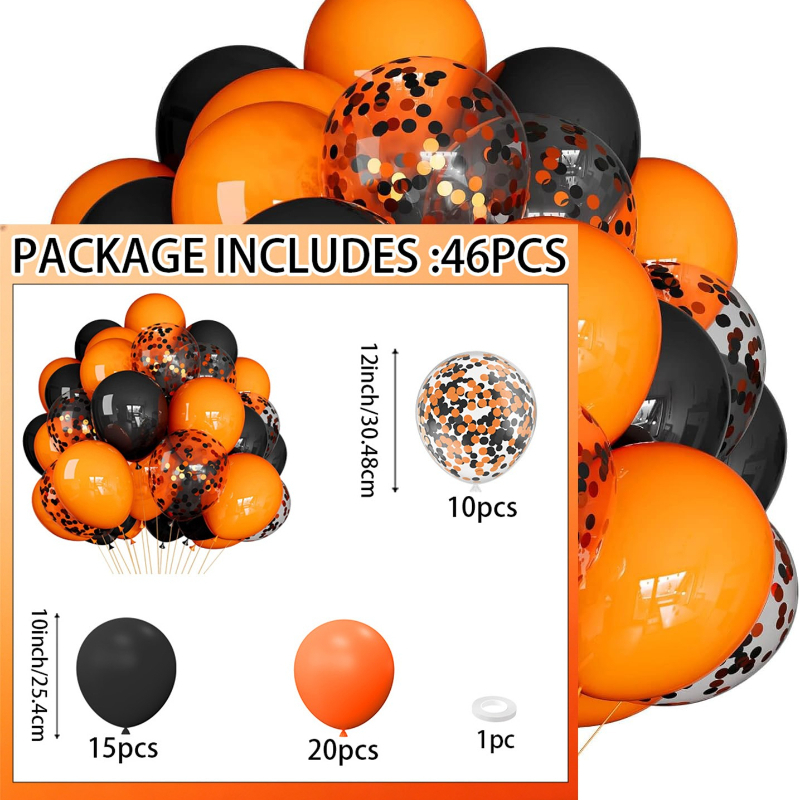 TEMU Kit di palloncini a tema Halloween da 46 pezzi, palloncini , arancioni con e arancioni, per compleanno, Halloween, festa autunnale, laurea,