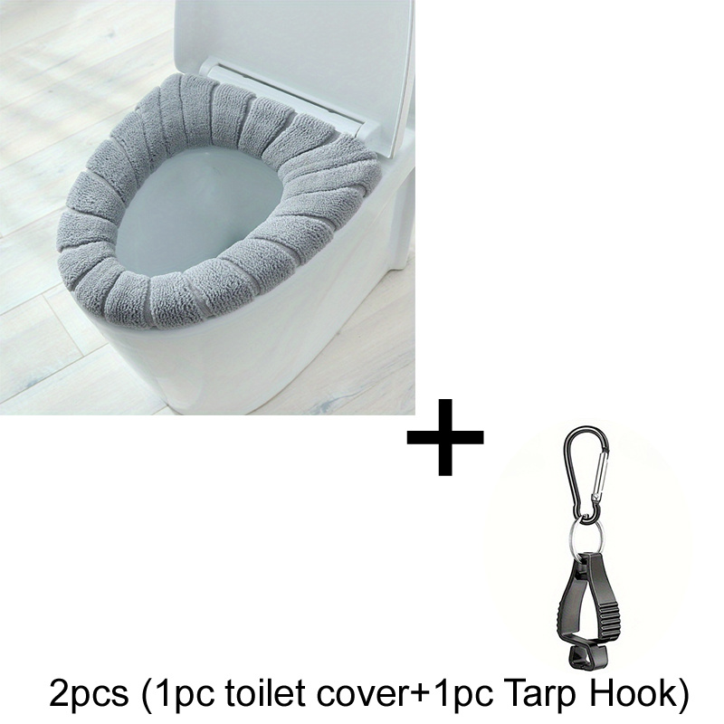 TEMU 2pcs (1pc Toilet 1pc Tarp Hook) Deluxe Toilet Seat Cover - , Machine Washable With Removable Cover & Contrasting Handles For And Style