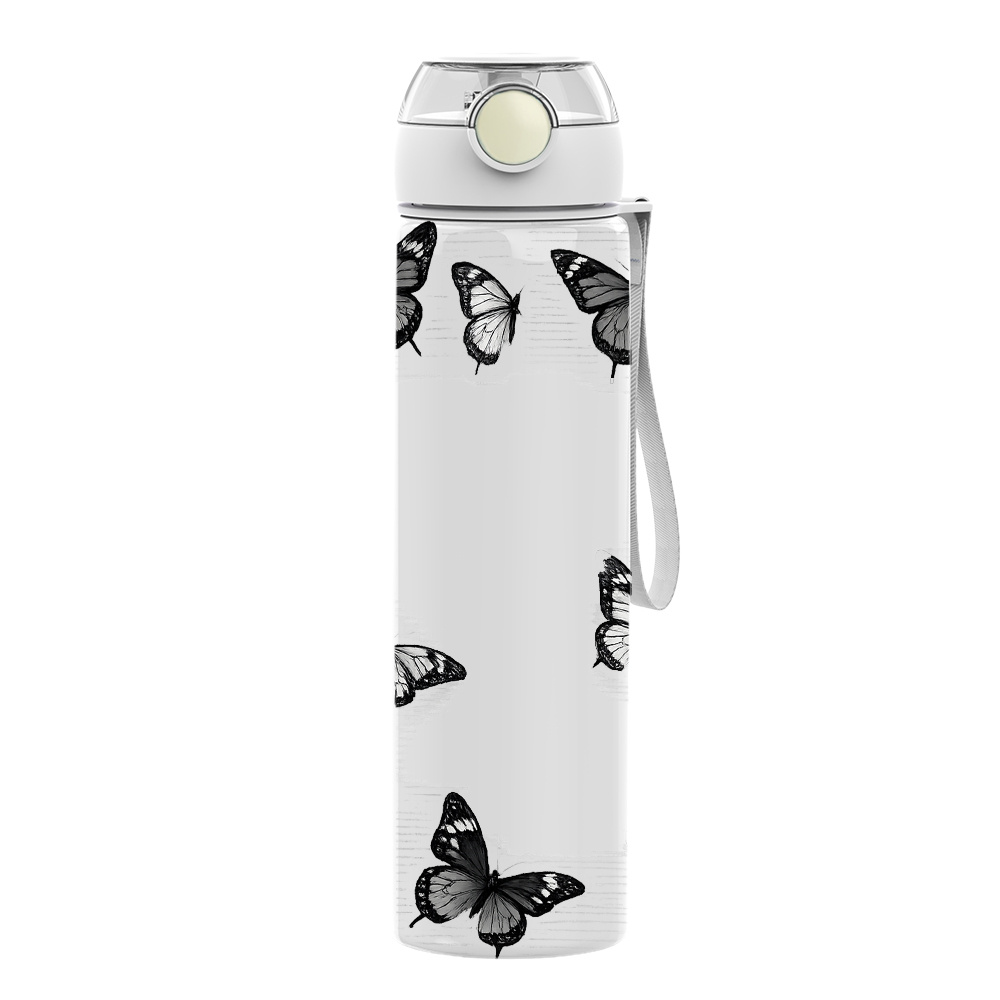 TEMU 1pc Black And White Full Print Water Bottle, 750ml/26oz Colorful Plastic Sports Bottle, Leak-proof Pop-up Lid, Suitable For Outdoor Sports,