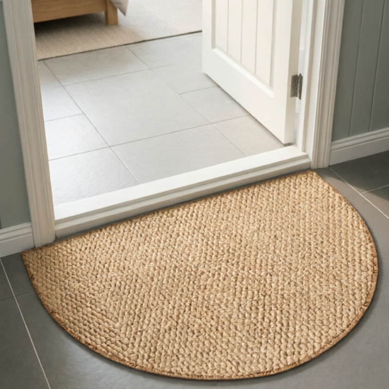 TEMU Tapete de fibra de , 1 pieza - Tapete semicircular estilo - para puerta y baño, diseño de tejido texturizado, adecuado para entrada, baño y