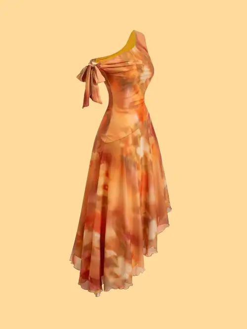 Women's Spring/* * Tie-Dye One-Shoulder Vacation Dress | One-Side * Flowy Skirt, Full Of Atmosphere for Beach * And Tropical Trips Women's Spring/* * Tie-Dye One-Shoulder Vacation Dress | One-Side * Flowy Skirt, Full Of Atmosphere for Beach * And Tropical Trips