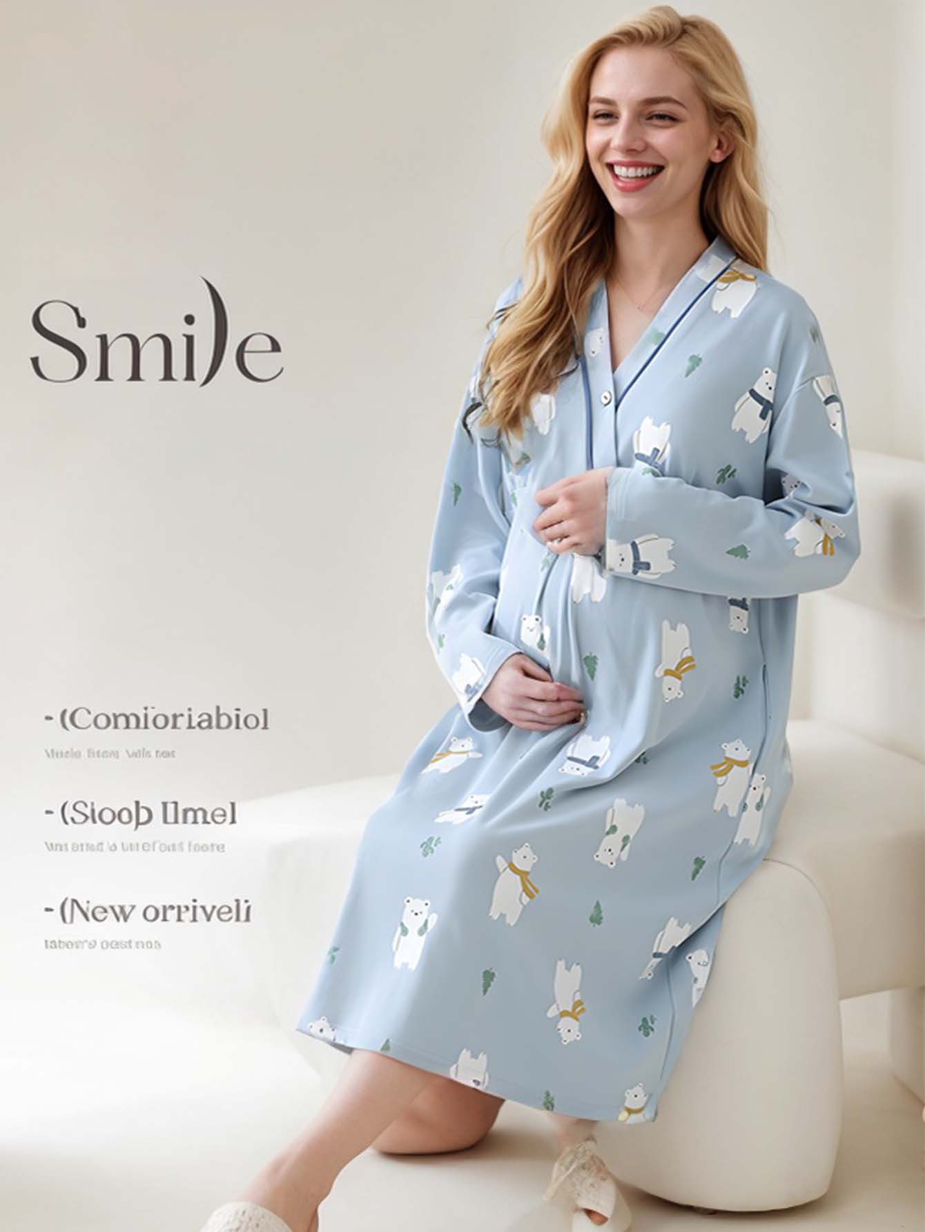 maternity nightgown with breast pad soft v neck long sleeve maternity dress for pregnancy postpartum breastfeeding cute animal cloud print loose   season   maternity clothes  able pregnancy wear   maternity design medium   fabric Product details 2