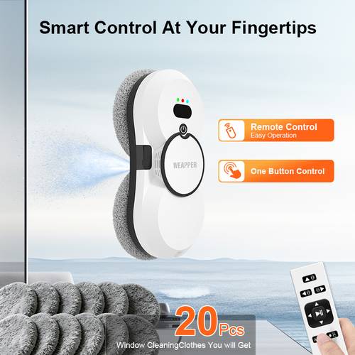 item picture robot vacuum for automatic glass cleaning with 5600pa 20 cloths and features 3 cleaning and a spray