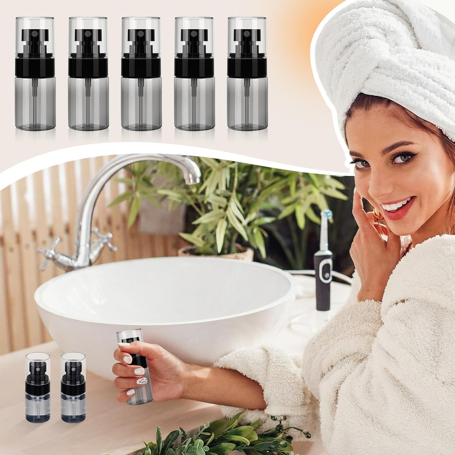 TEMU Ensemble de 5 vaporisateurs à fine noirs, petit vaporisateur à fine anti-fuite en plastique de , vaporisateur mini, bouteille vide rechargeable,
