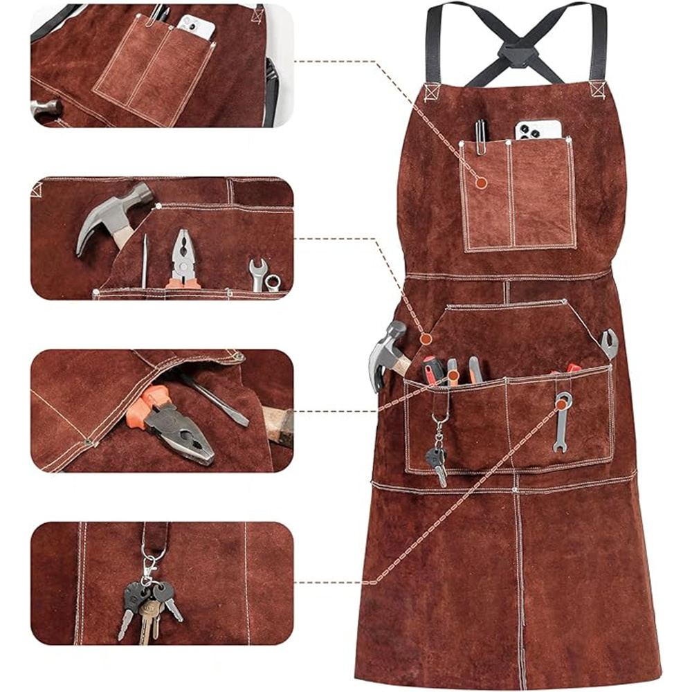 Portable Protective Apron With 6 Pockets Adjustable Shoulder Straps For Garden Woodworking Metal