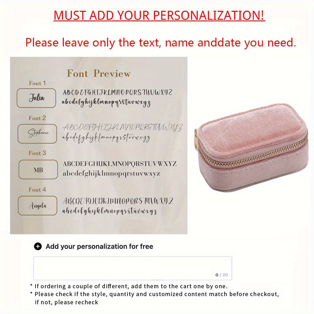 E-shop 1 Stück Personalisierte Schmuckbox mit Namen &/oder /Text – Elegantes Samt-Geschenk für Hochzeit, Brautjungfern, Geburtstag, Muttertag,