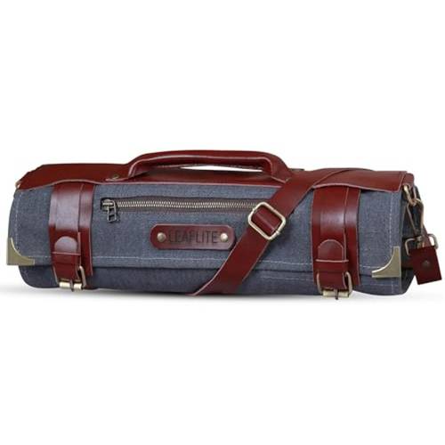 knife roll bag heavy duty 14 pocket leather canvas knife case with hardware 16 knife capacity adjustable strap portable organizer for chefs restaurants catering included