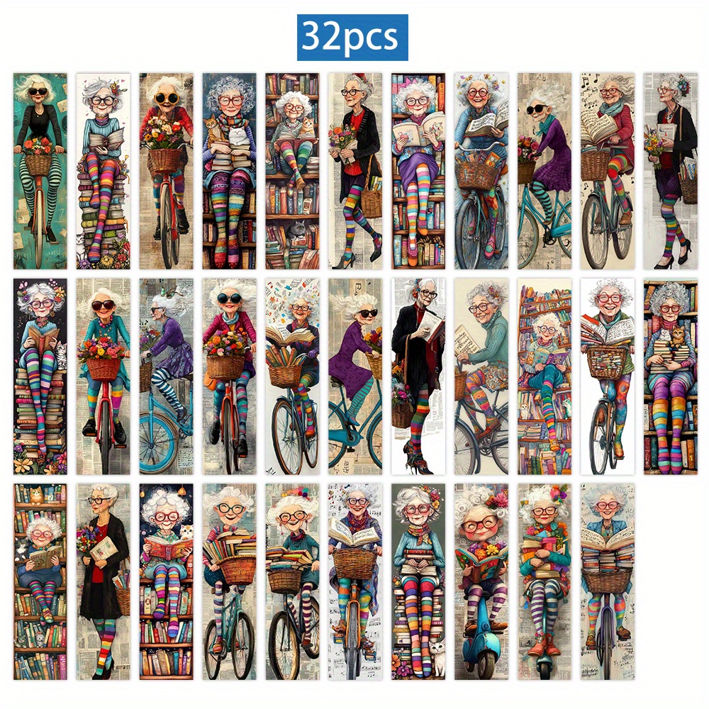 Image of A Set Of 32 Whimsical And Quirky Bookmarks, Featuring Vintage And Cute Designs. Each Bookmark Is Unique And , With Colorful Decorative Page Markers. Perfect For Christmas, Halloween Gifts, Back-to-