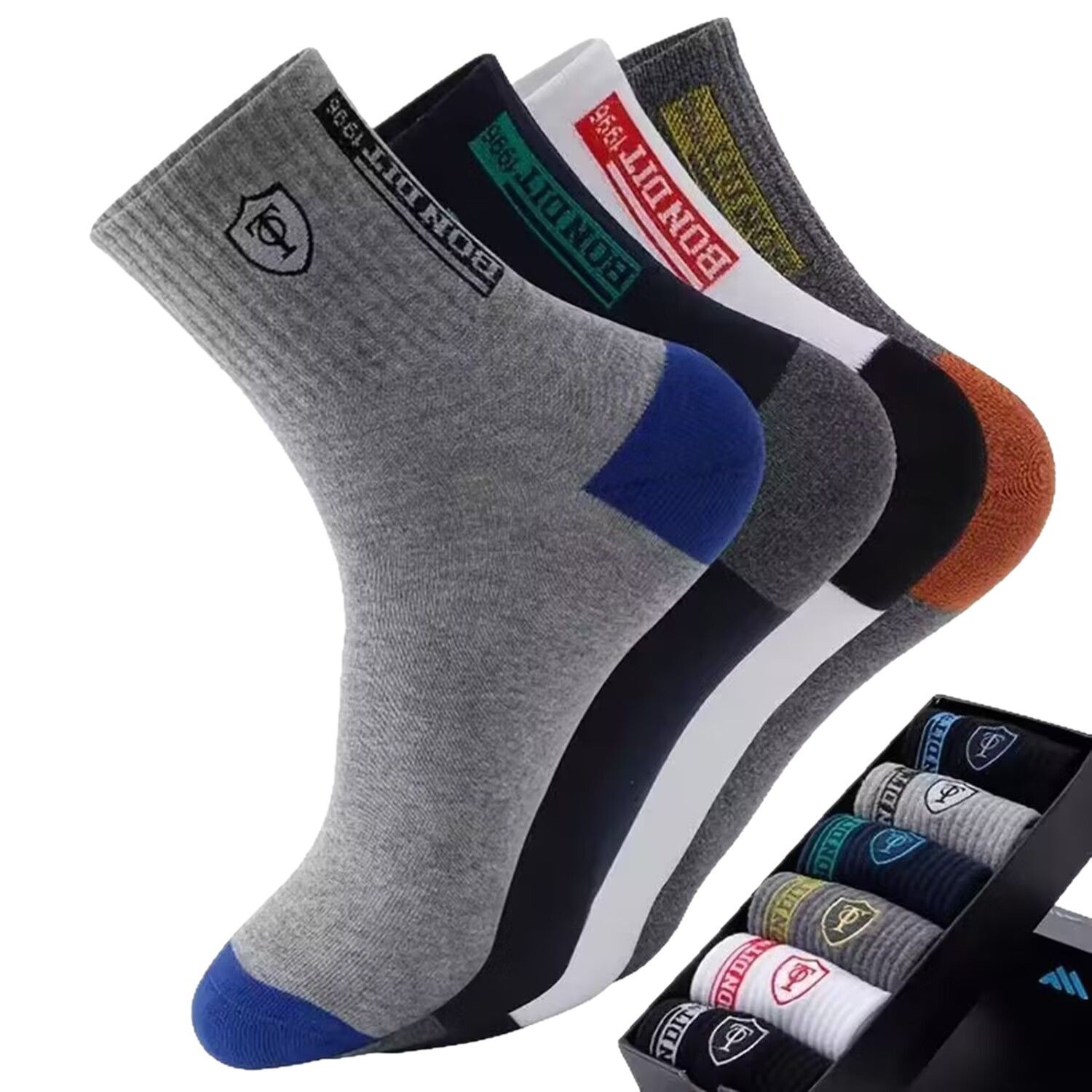 10pcs/5 Pairs Men's All-Season Sports Socks, Comfortable Breathable Thick Warm Socks for Autumn and Winter