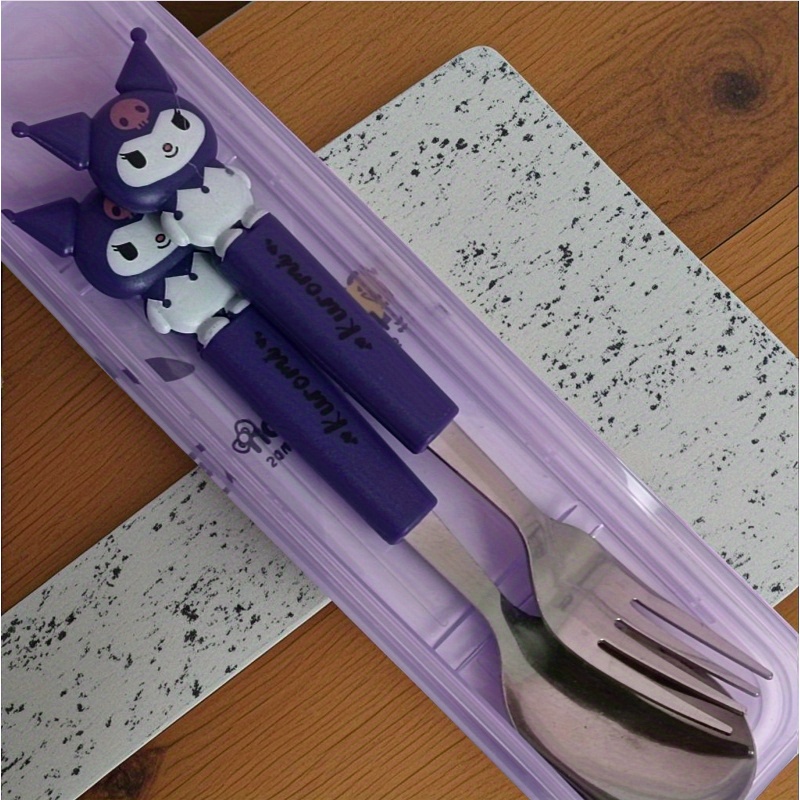 Image of Cute Black Cat And Kitty Series Cat Cartoon Spoon And Fork Set: Stainless Steel Kitchenware, 2pcs Set, Suitable For Restaurants And Food Trucks