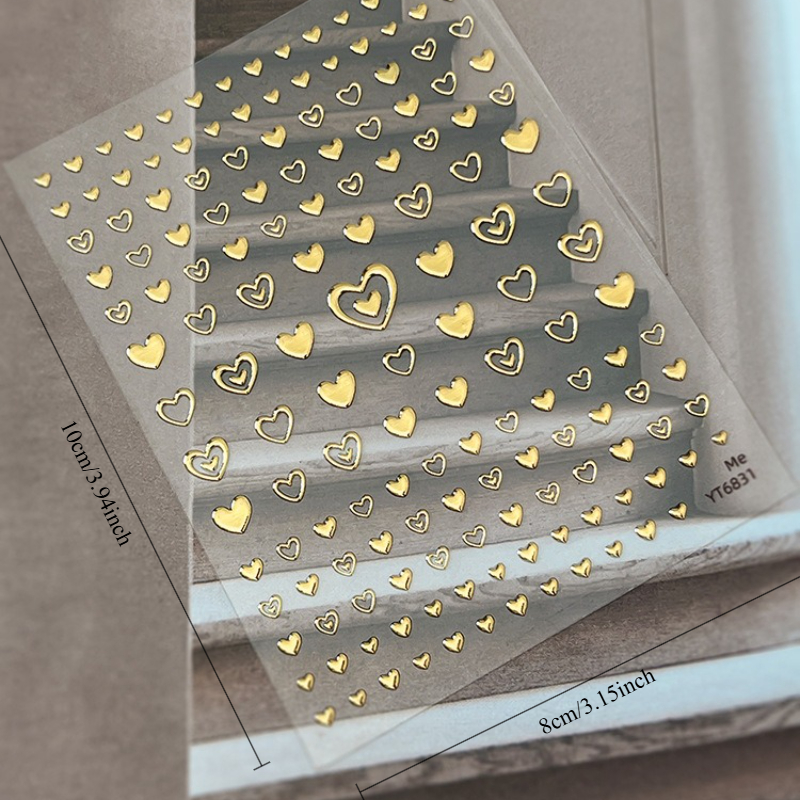 Gold-foiled 3d Heart Nail Stickers Featuring Heart Designs, Perfect For Holiday Gifts