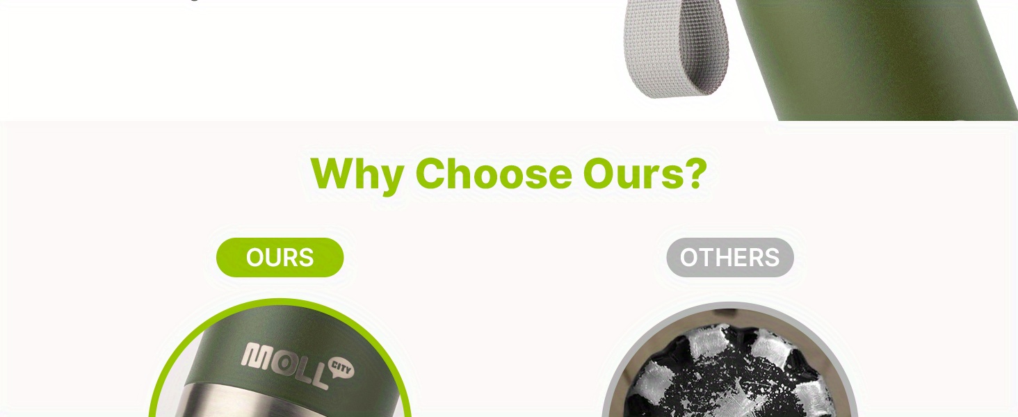 Bouteille d'eau en acier inoxydable étanche MOLLCITY avec couvercle isolé et poignée - Bouteille de voyage ovale en acier inoxydable 304 pour boissons chaudes et froides, compatible avec lave-vaisselle, aucune pile nécessaire, équipement de hydratation en plein air, design élégant, design étanche