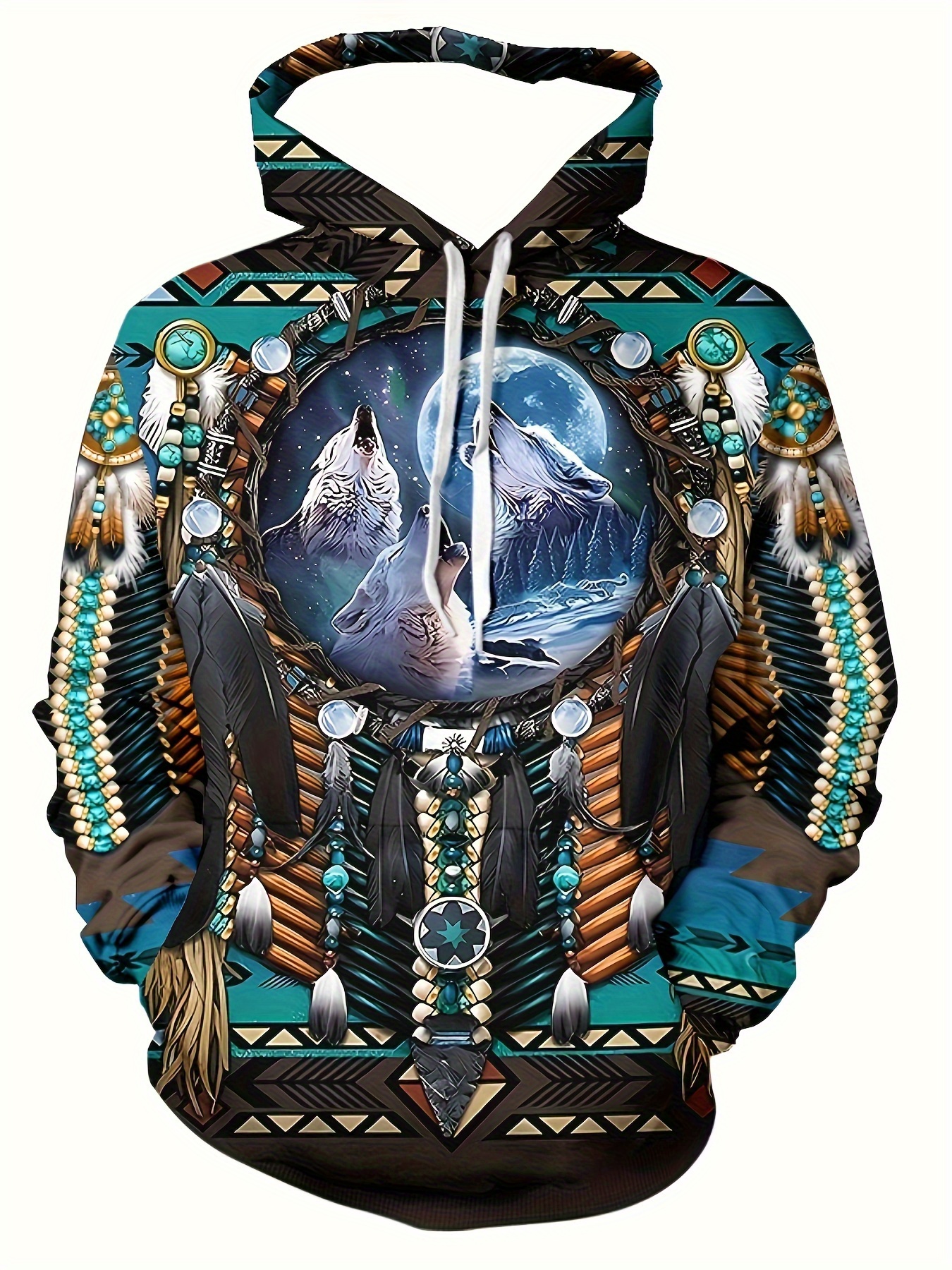 mens indian ethnic style wolf feather geometric Temu