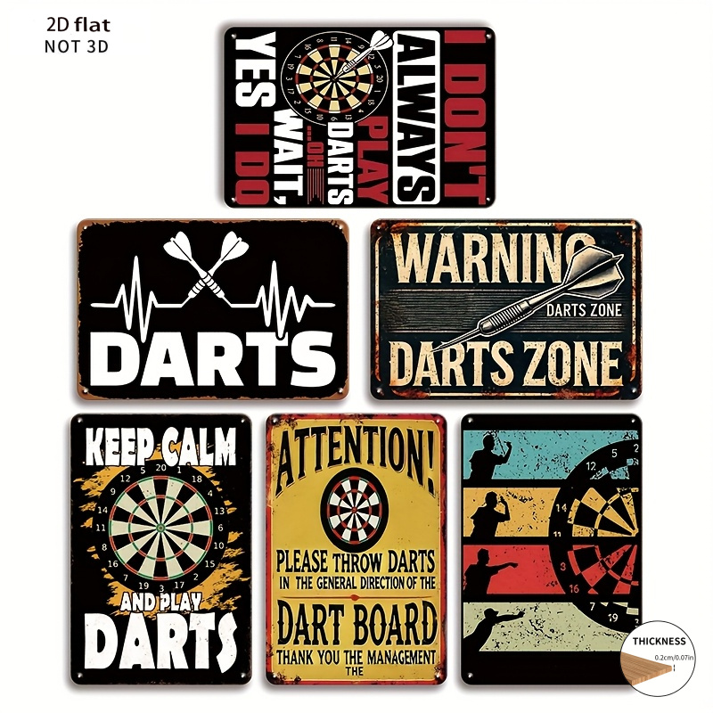TEMU 2d Flat/6pcs Retro Dartboard Sign Set - Wooden Decor, Ideal For Man Cave, With Dart Theme Wall Art - Dart Rules, Design - Garage, Game Room, Bar