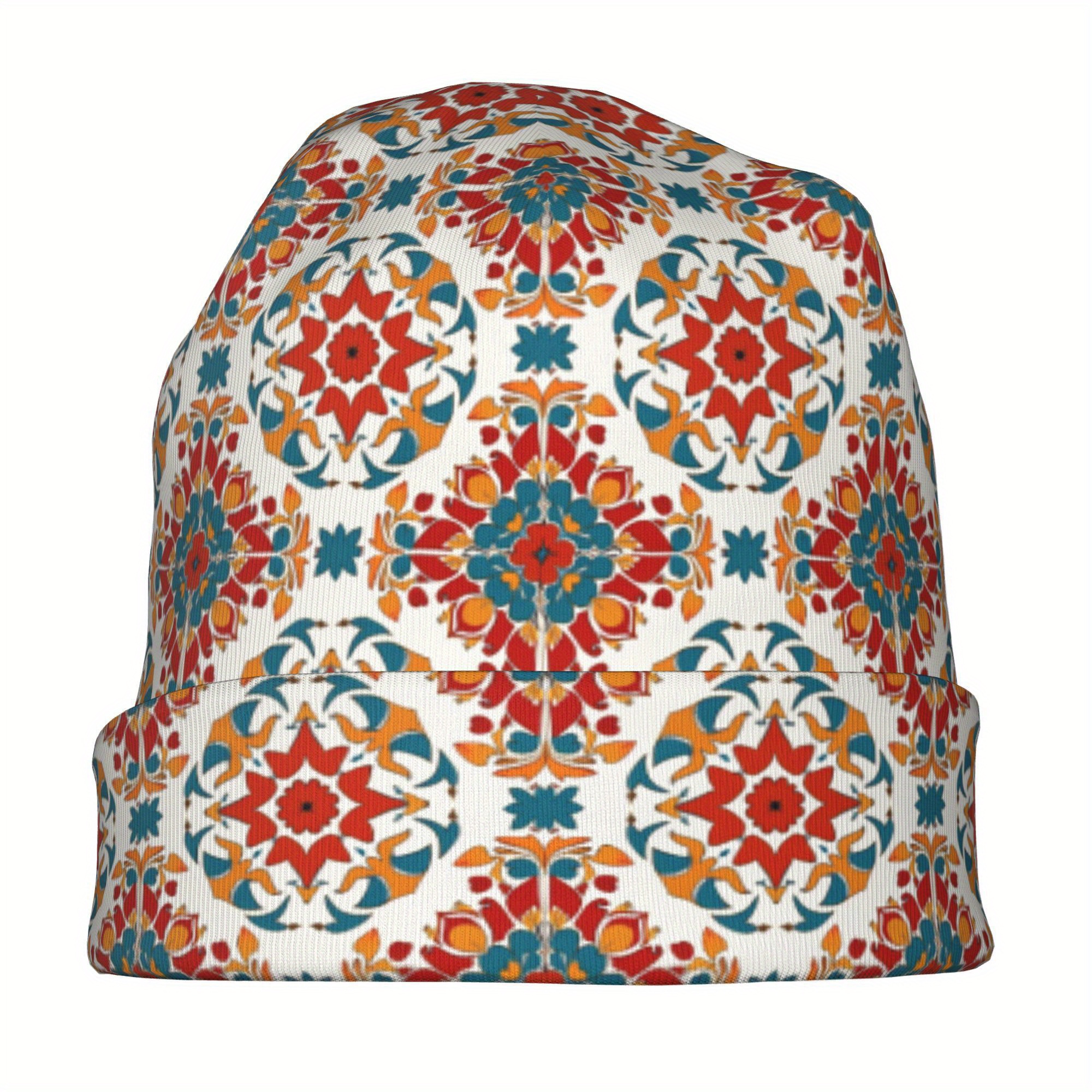 Stylish Floral Pattern Hat Set with Beanies & Earmuffs