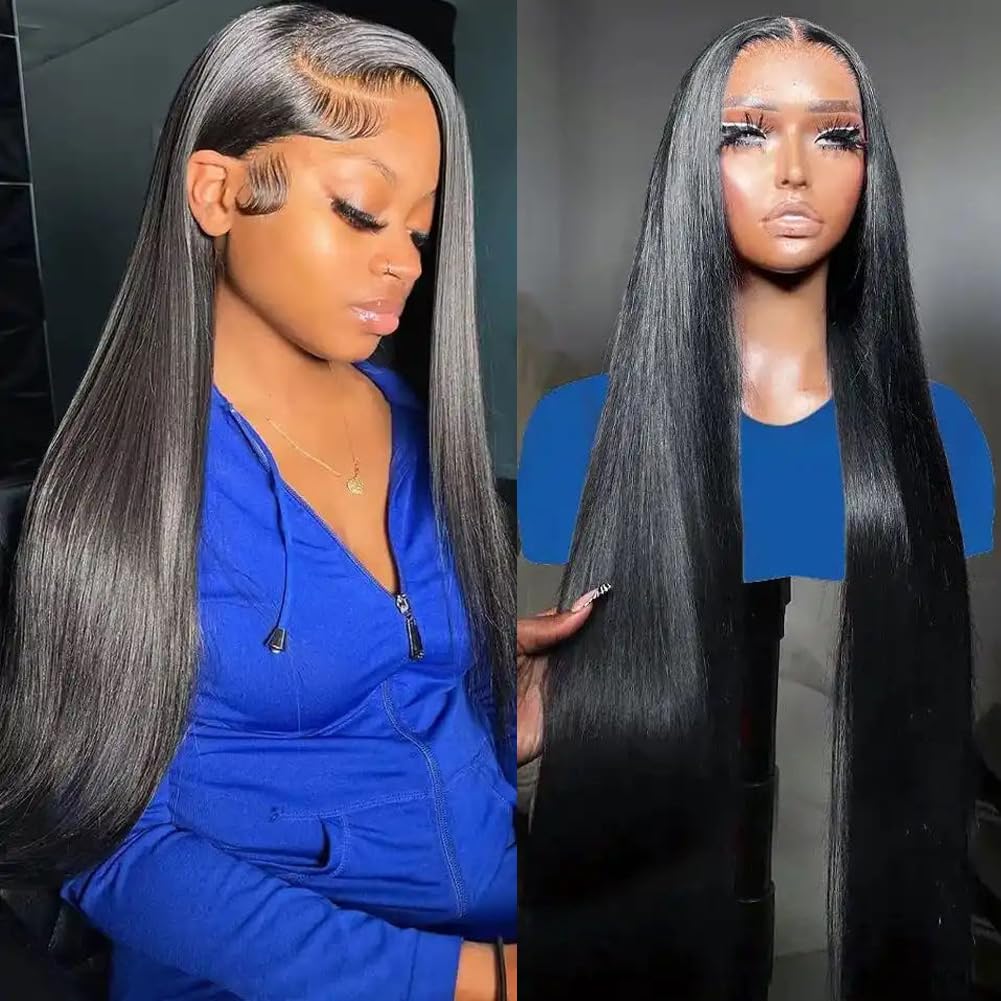 Image of 13x4 Hd Lace Front Wigs Human Hair Straight Glueless Wigs Human Hair Upgrade Invisible Drawstring Wig 250 Density Pre Bleached Lace Frontal Human Hair Wigs For Women