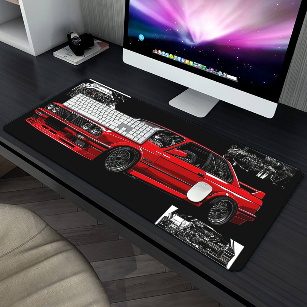 TEMU 1pc Tapis de souris de jeu de voiture de sport rouge - Tapis de bureau en caoutchouc durable pour et l'ordinateur, base antidérapante, design de