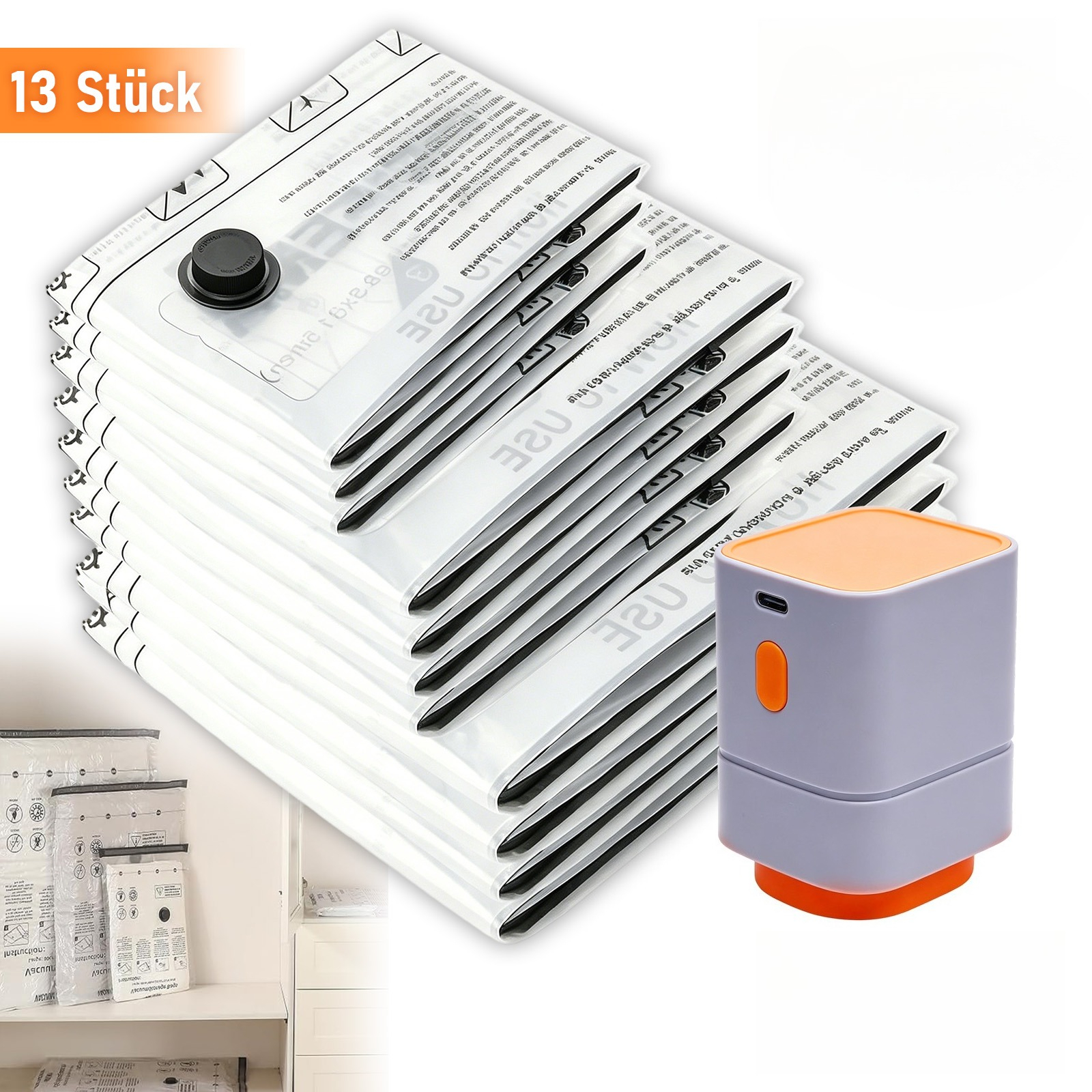 Image of Reusable Vacuum Storage Bags Set Of 12, Space-saving Organizer, Used For Household Storage, Travel Packing, Moving And Seasonal Item Arrangement