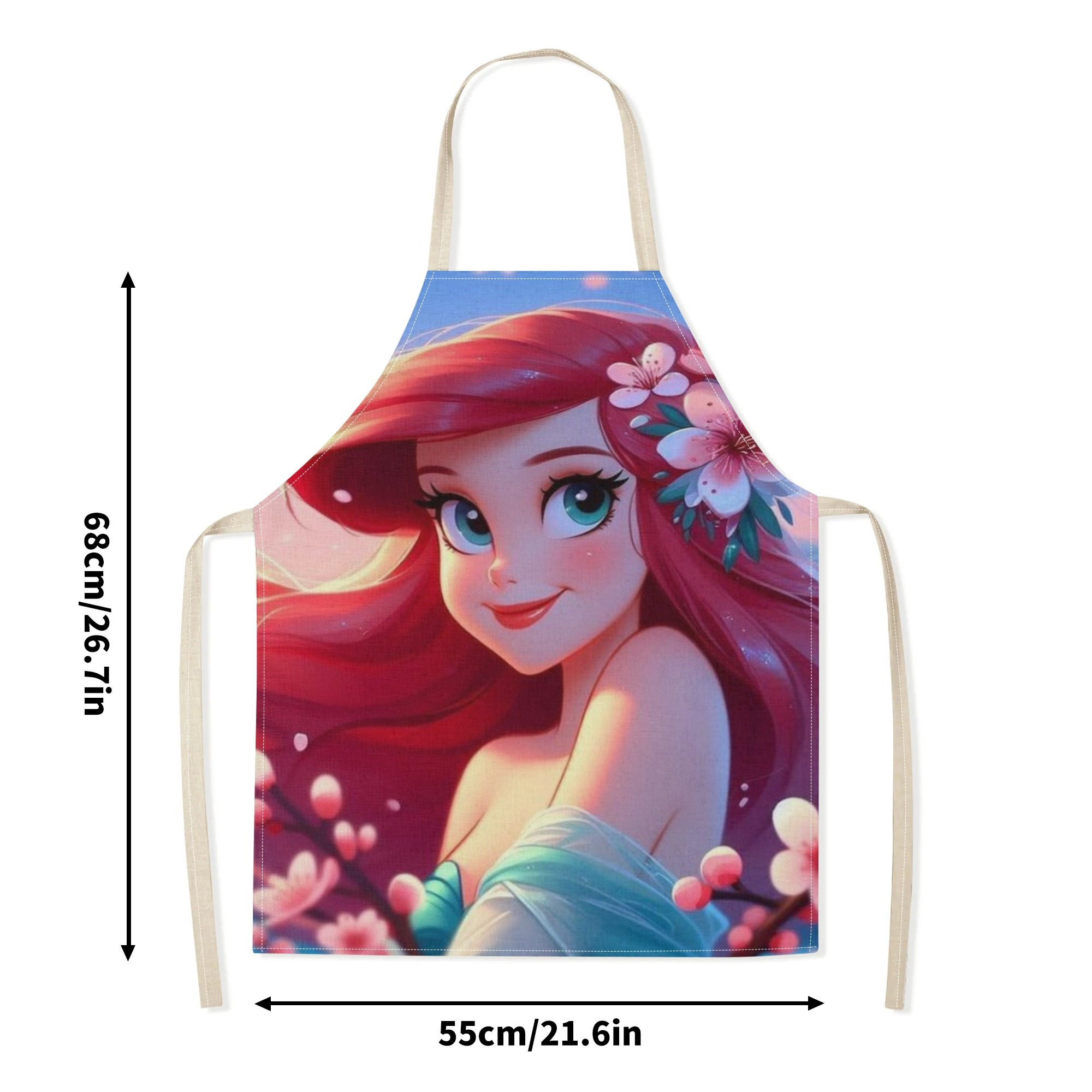 1pc disney   princess cartoon printed apron, waterproof polyester woven fabric with floral pattern, stylish and elegant for home, hotel, supermarket, restaurant,  , milk tea stand use details 7