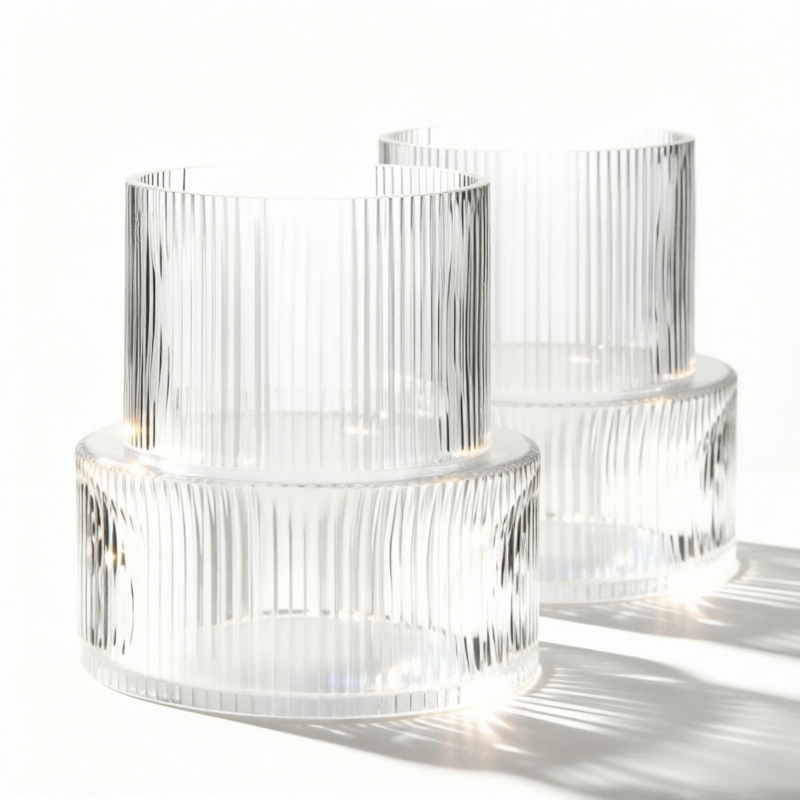 TEMU 2pcs Elegant Striped Glass Vase, Transparent Ribbed Glass Vase, Modern Cylindrical Design Flower Vase, Fluted Clear Vases For Flowers, Vases For