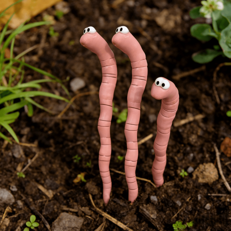 E-shop 3er-Set - Lustiger Topf mit Erdwürmern, Feuchtigkeitsmesser, Niedliche Garten-Terrassen-Dekoration, Erdwurm-Pflanzenverzierung, ein kleines