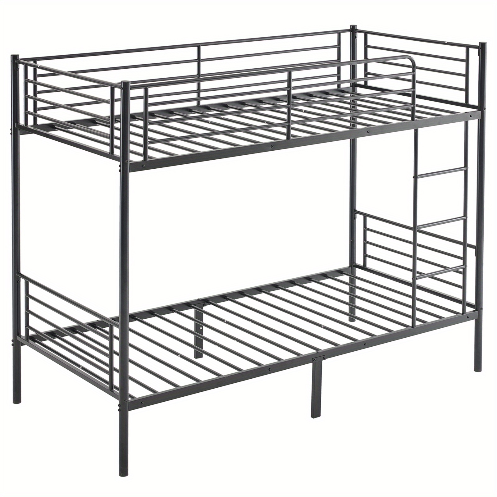 Sturdy Modern Metal Bunk Bed with Safety Ladder & Full Guardrail - Space-Saving Design, Black, 198.12x96.01x165.1 cm, 18 Slats, Upper Mattress 181.44 KG, Lower Mattress 272.16 KG, Easy Assembly, No Tools Required