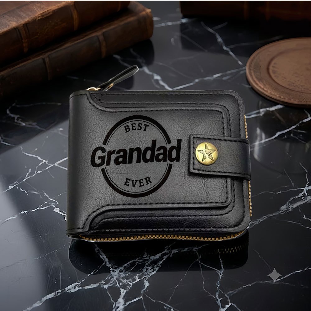 TEMU 1pc Men's Luxury Wallet, Best Grandad Design, Features An Elegant Zipper Closure And Multiple Card Slots. An For Christmas, Birthdays, Or