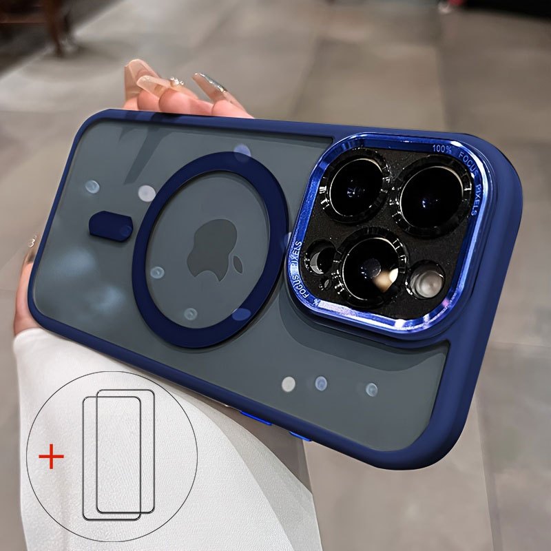 Phone Case - Phone Case:3pcs (1 Case + 2 Tempered Glass) Lens Transparent Magnetic Wireless Charging Phone Case For Iphone 11/12/13/14/15/16/17 Pro Max With Lens Protective Film Shockproof Cover