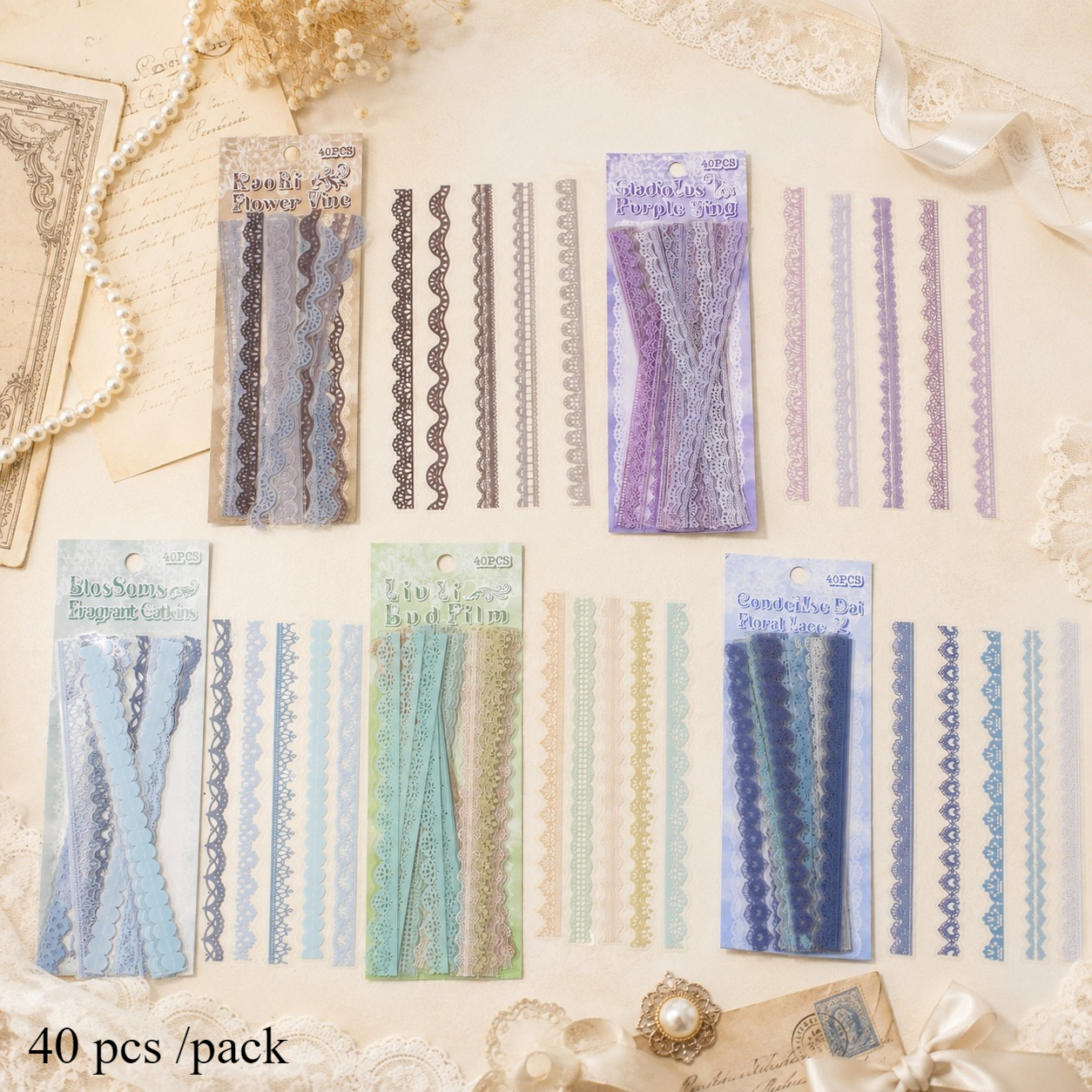 40pcs PET Transparent Lace Border Stickers for Scrapbooking