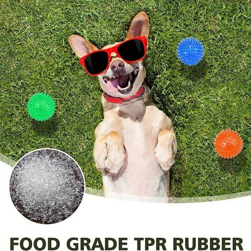 6pcs large dog toy balls durable tpr spiked teeth cleaning chew toys squeaky interactive fetch toys for all breeds vibrant colors puppy teething toys for dental textured grip