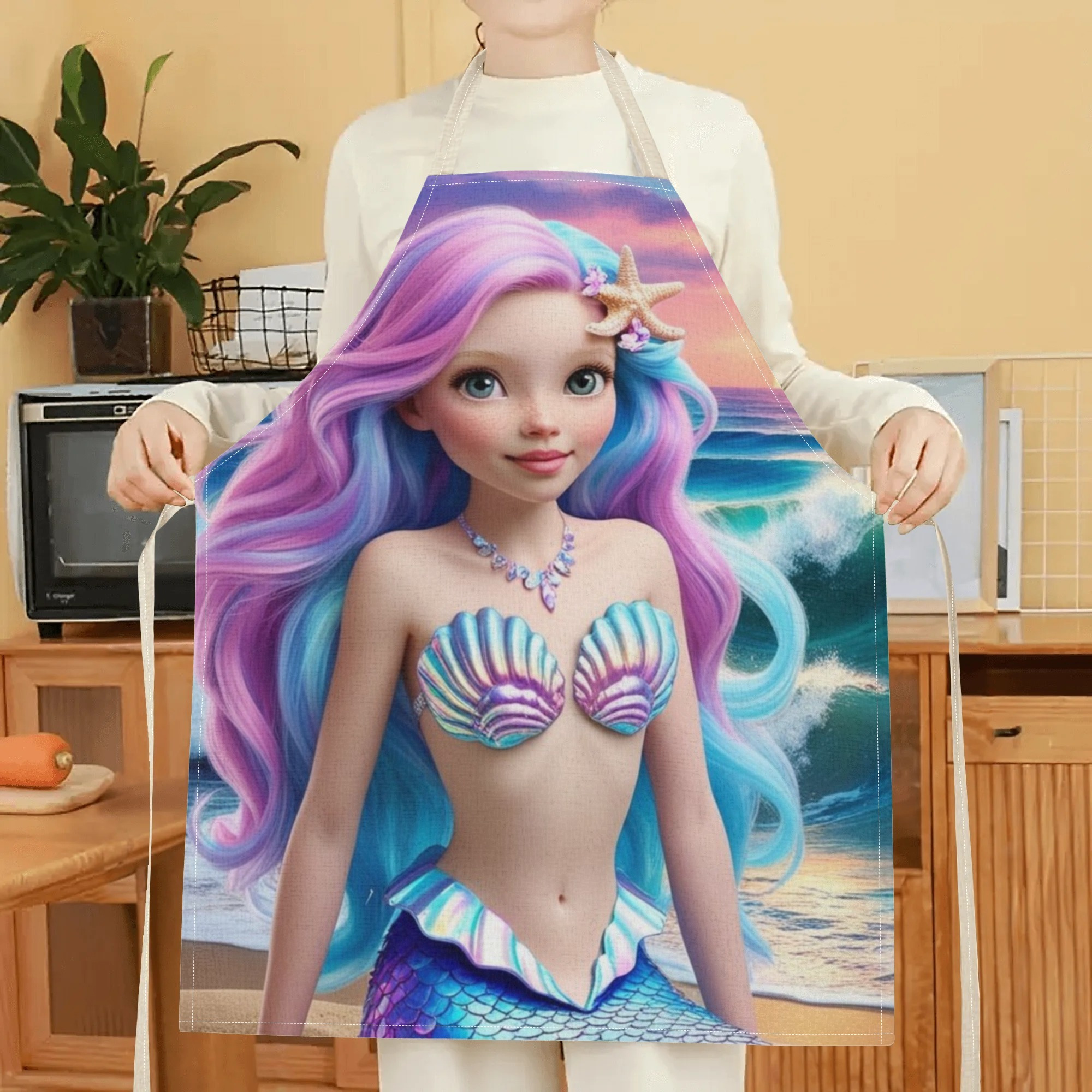 disney for ariel princess waterproof apron - vibrant, fashion-  design with mermaid cartoon pattern, ideal for hotels, supermarkets, restaurants, fruit shops, and milk tea stands,   polyester,  , disney details 5