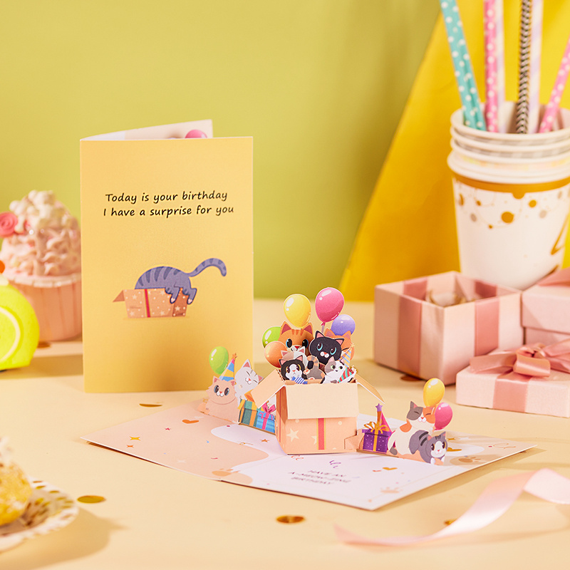1pc Funny Happy Birthday Kitten Box 3d Greeting Card, Handcrafted Pop-up 3d Card, 3d Greeting Card, 3d High-quality Pop-up Card - Festival Gift, An For Gifts, A For Men Women Everyone