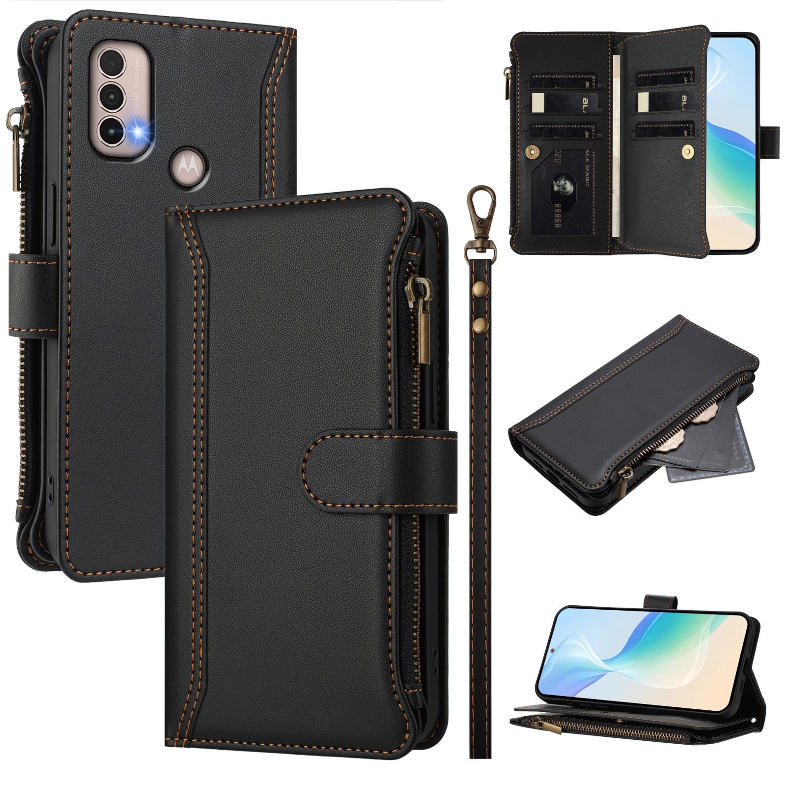 TEMU Phone Case: Synthetic Leather Wallet Phone Case, 9-card Slot Solid Color Business Zipper Pouch Pt17, Magnetic Flip Cover With Stand, Anti-loss