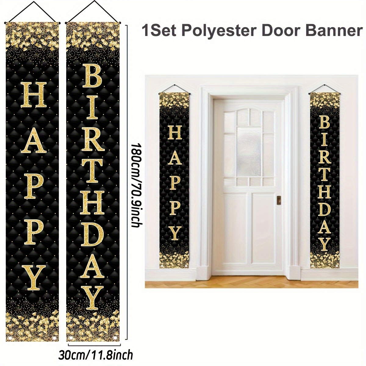 TEMU 1 Pair Elegant Happy Birthday Door Curtain Suitable For Birthday Party Decorations - Sheers, Luxurious Plaid Hanging Decor With, For & Parties,