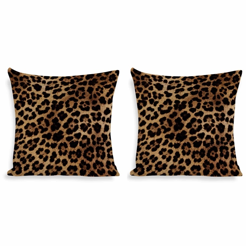 TEMU 2d Flat - 2d 2pcs Vintage Leopard Print Throw Pillow Covers, Single Sided Print, Polyester, Pillow Cover Without Insert, Classic Animal Spot