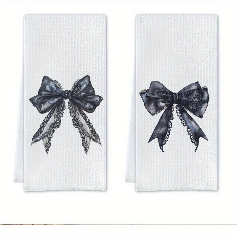 

Chic Coquette Bow Tea Towel Set, 2pcs - Polyester, Quick-dry & Absorbent Hand Towels For Kitchen, Bathroom, And Dining Decor