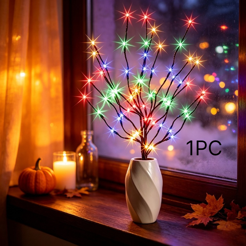 TEMU Branches lumineuses LED simulées à lumière marron et jaune brunâtre, guirlandes lumineuses décoratives pour ambiance de fête, 20 perles LED,