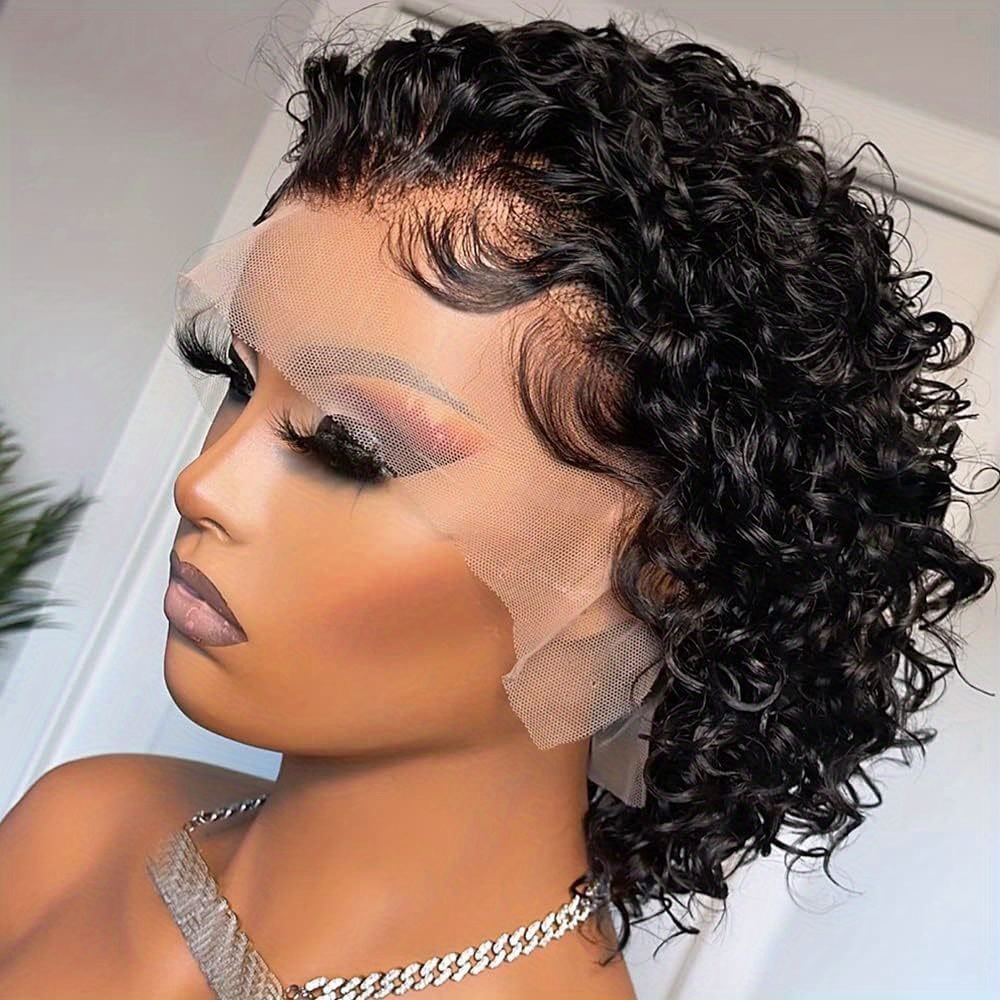 TEMU Cut Short Curly 13x1 Transparent Hd Lace Front Wigs Brazilian Human Hair Pre Curly Wigs 180% Density