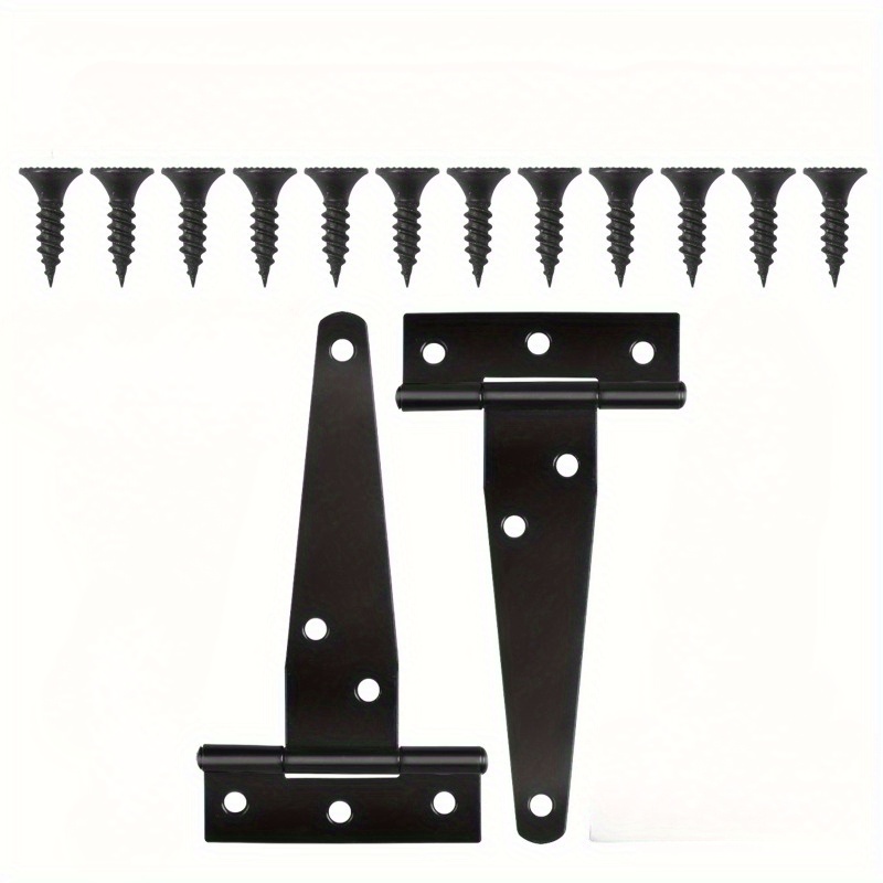 TEMU 2 Sets Heavy-duty Black T-hinge - 4 Inch Metal Tee Hinges With Screws For Shed Doors, Barn Gates & More - Rustproof & Durable