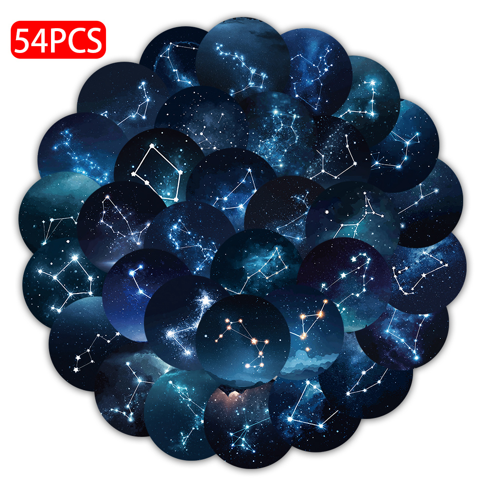 E-shop 54 künstlerische Trend Zodiac Bilder Aufkleber mit funkelnden Sternbildern im Sternenhimmel, kreative selbstklebende Aufkleber für das