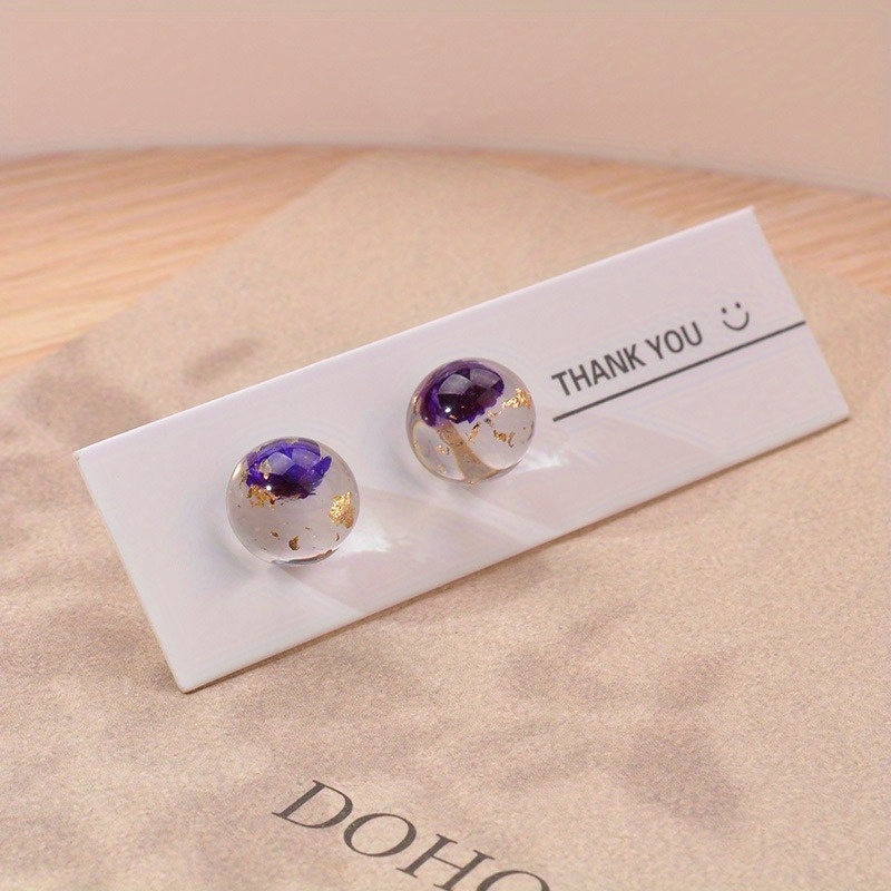 Resin Glass Ball Stud Earrings Multicolor Dried Flowers Hypoallergenic Posts